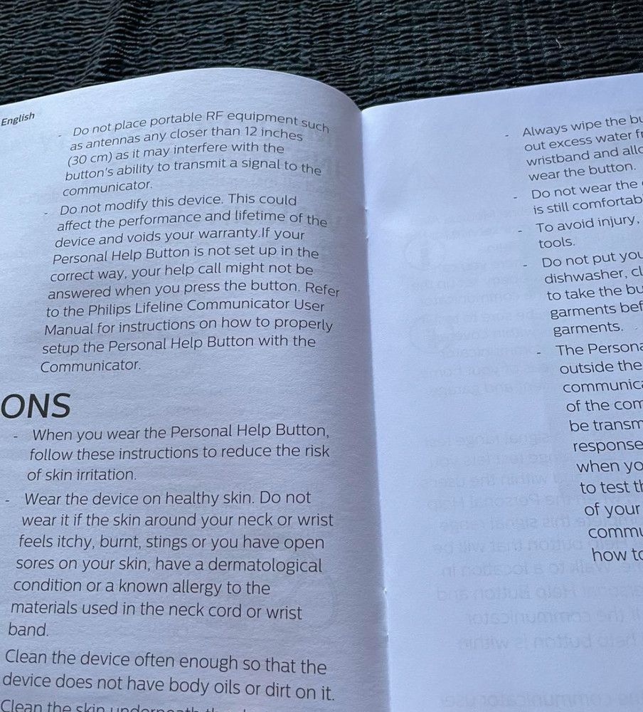 Manual ONLY Philips 324PHB 324PHW Personal Help Button Instructions Guide