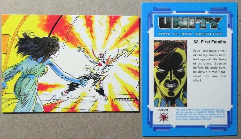 2 CARD LOT _ 1992 Unity Time Is Not Absolute Card #62.  First Fatality