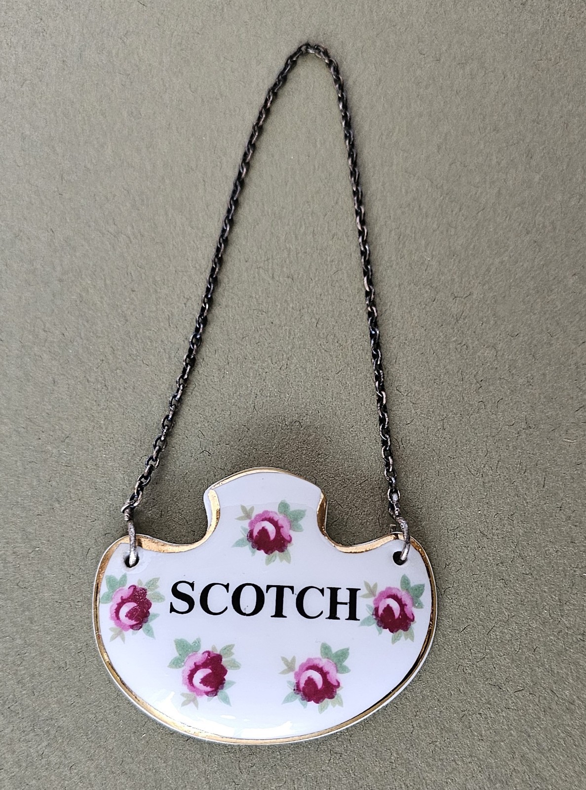 Vintage ROYAL ADDERLEY Bone China England Pink Roses Liquor Tag SCOTCH