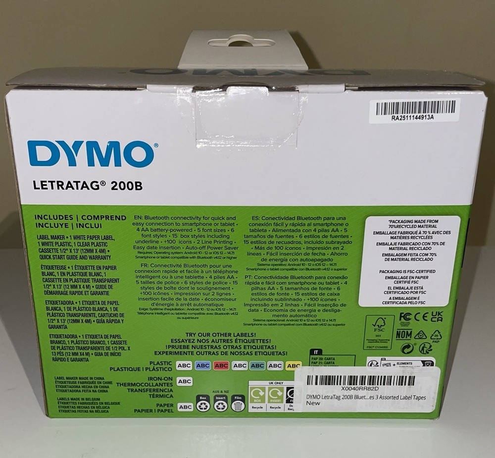 Dymo Bluetooth Compact Wireless Label Maker Thermal Printer LetraTag 200B
