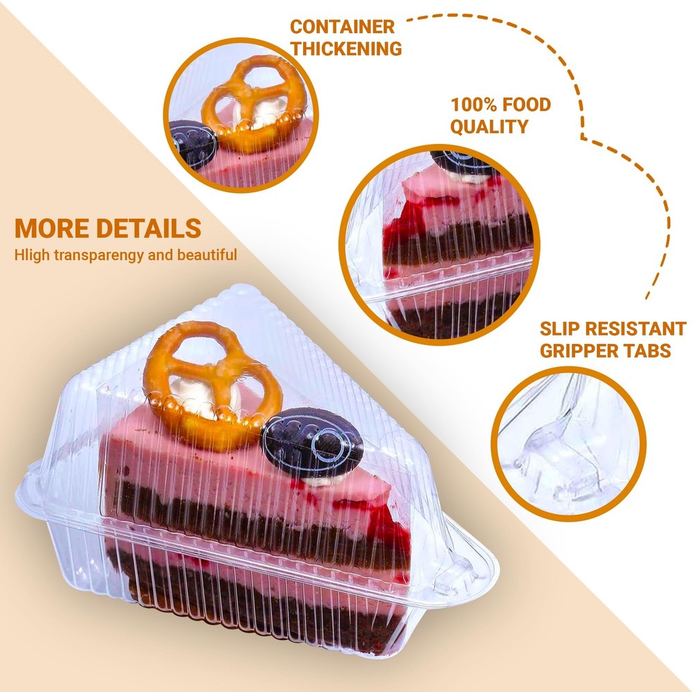 50 Pcs Cake Slice Containers with Lid, Single Clear Small, Triangle 50 Pack