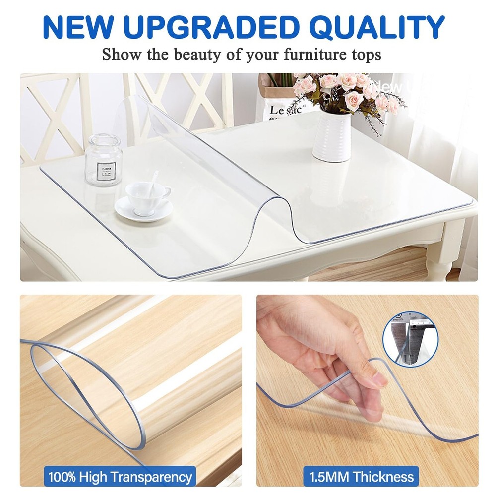 Upgraded Clear Table Protector Plastic Table Cloths Office Desk Protector Mat...