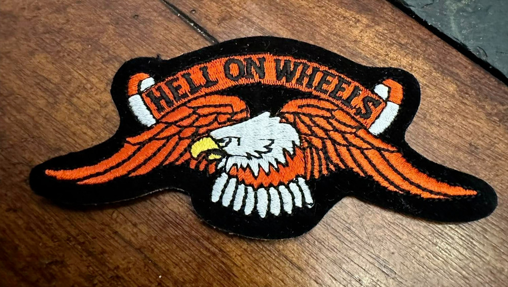 HELL ON WHEELS EAGLE Iron On Patch Applique 2 1/8" h x 4.25" w Motorcycle