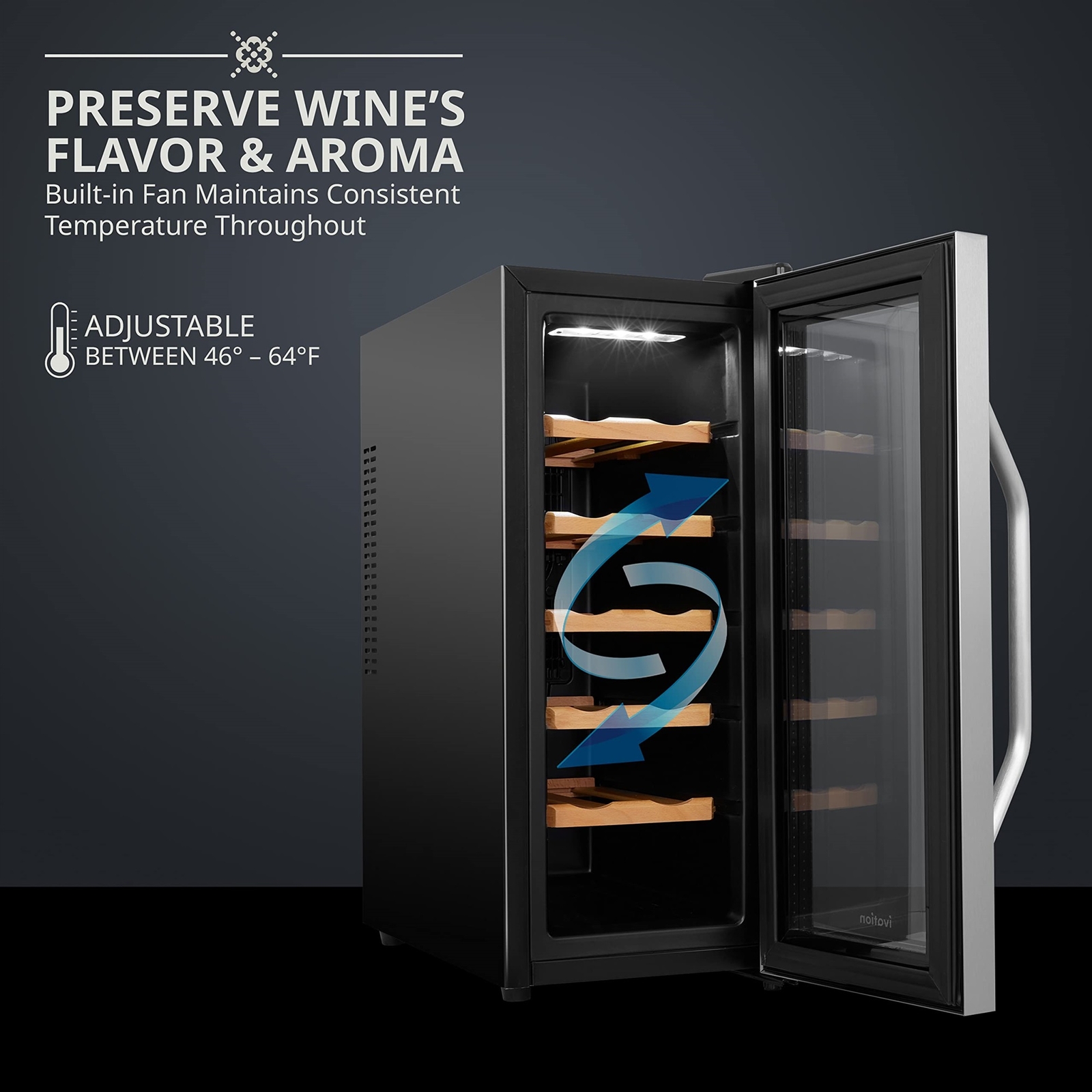Ivation 12-Bottle Wine Fridge Freestanding, Thermoelectric Wine Cooler, Silver