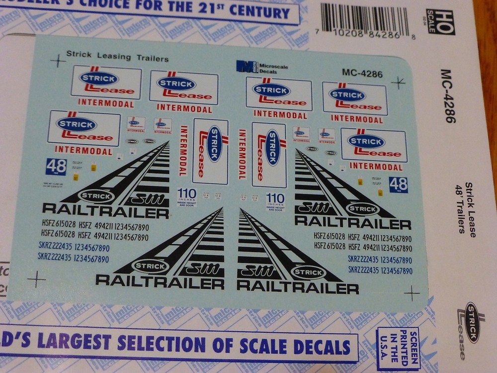 Microscale Decal HO #MC-4286 Strick Leasing 48' Trailer (1998+ )