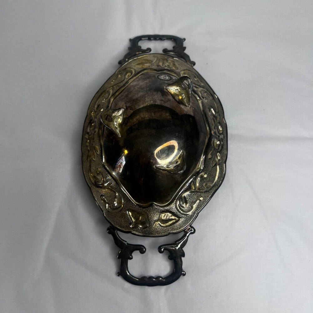 Godinger Silver Art Co Footed Etched Floral Silver Plated Dish Bowl w/ Handles