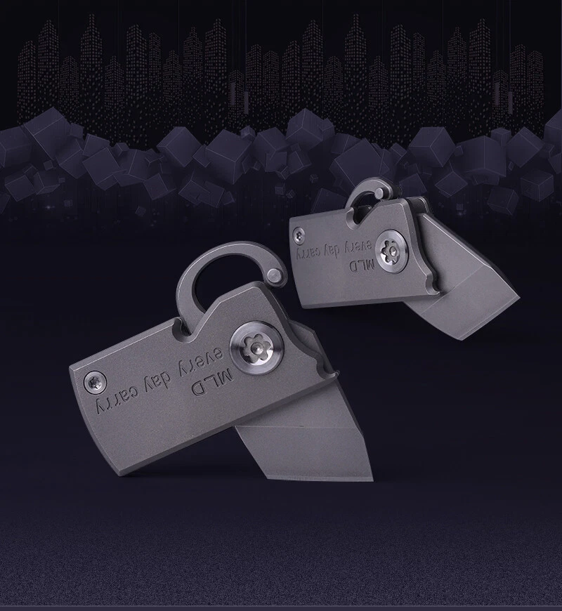 D2 Blade Titanium Knife Hook Mini Pocket EDC Tool Survival Folding Belt Keychain
