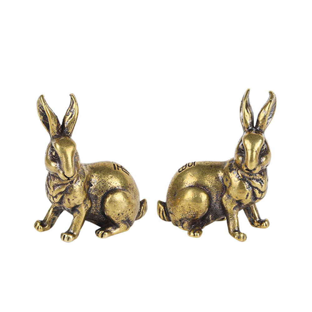 1 Pair Brass Rabbit Figurine Mini Rabbit Statue Ornament House Animal Figurines