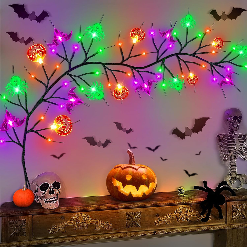 [Timer] Halloween Lights 6 FT 54 LED Halloween Decor Willow Vine with Pumpkin