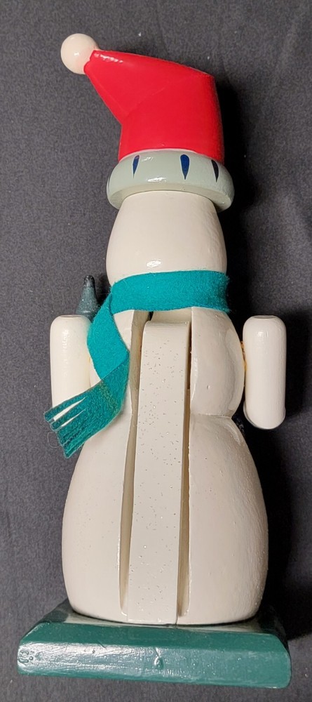 Vintage Wooden SNOWMAN NUTCRACKER Holding Present & Tree EUC in Original Box
