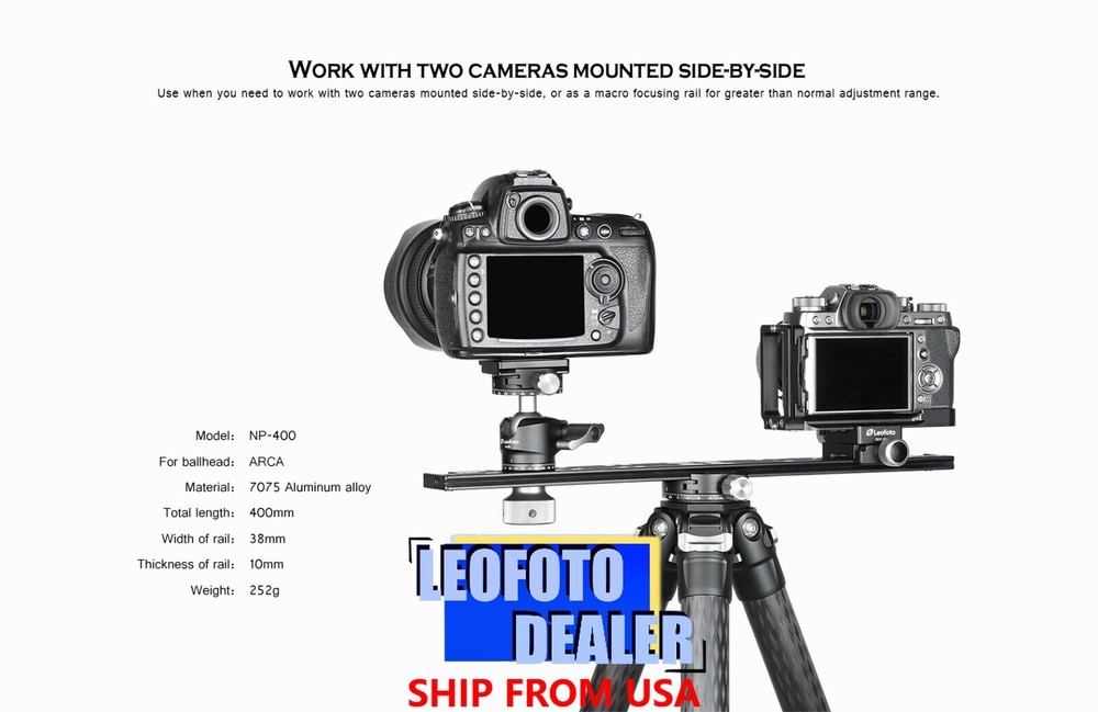 Leofoto NP-400 400mm double platform / two cameras mounted