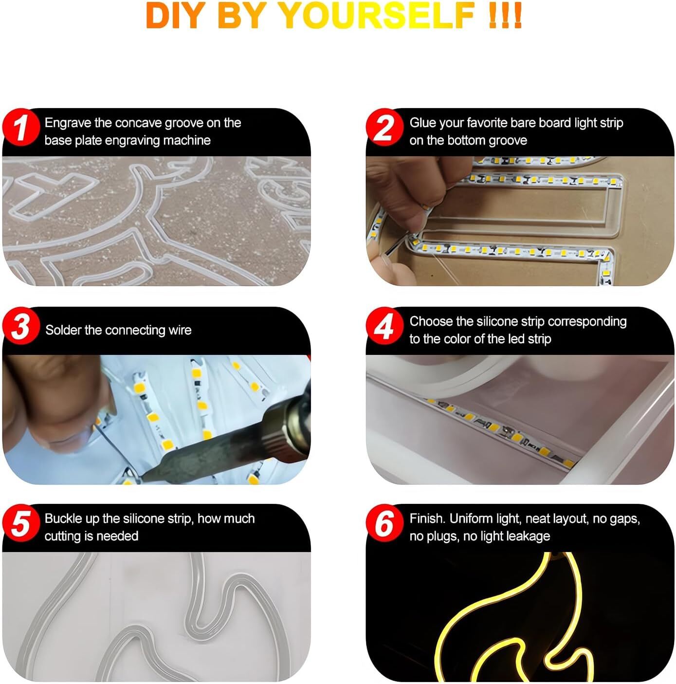 Separated Neon Flexible LED Light Strip Cover 8mm DIY Bendable Silicone Diffuser