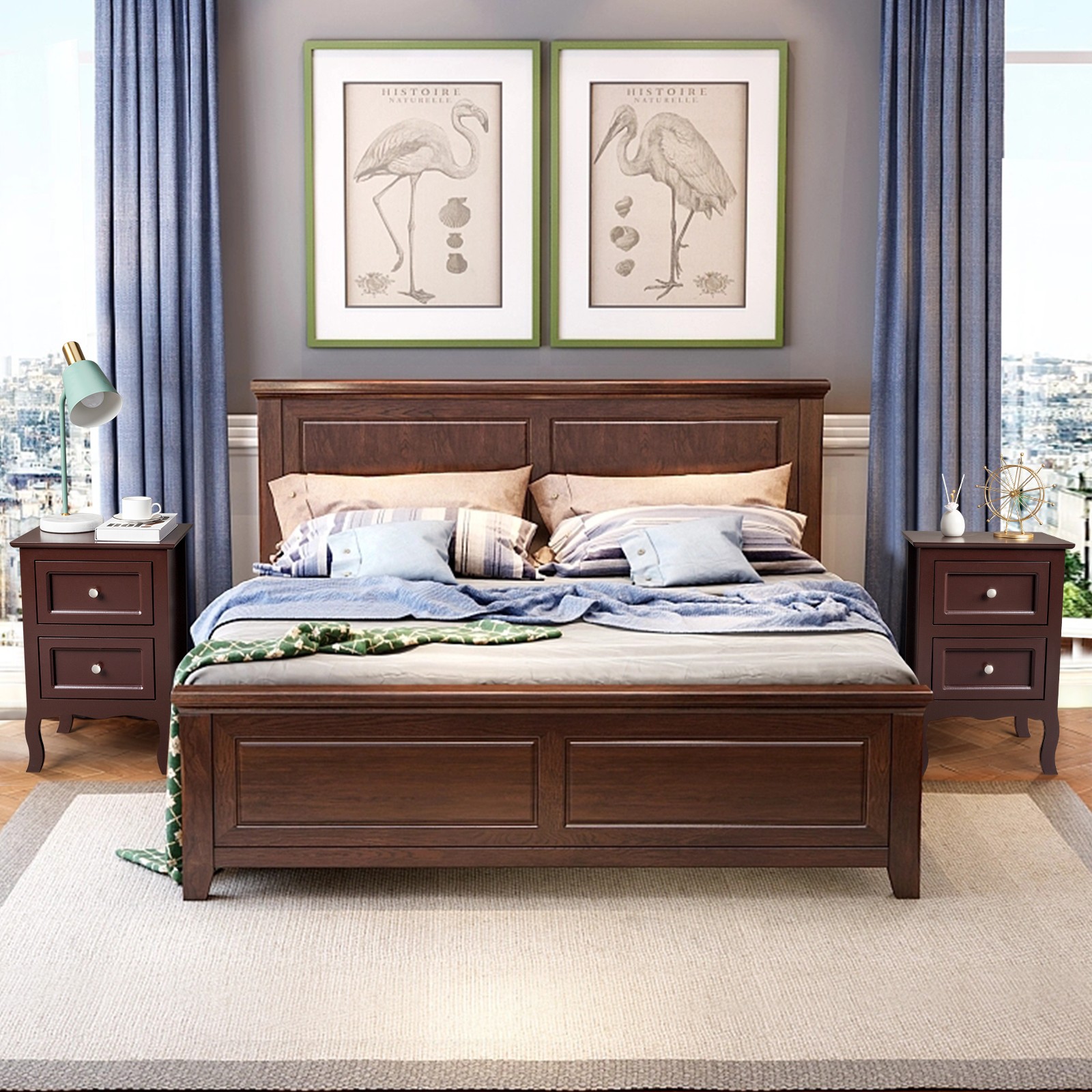 Lot 2 Nightstands Wood Bedside Table End Table w/2 Drawers Bedroom Furniture