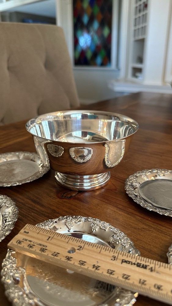 Gorham Silverplate Bowl And 6 Godinger Silverplate Coasters