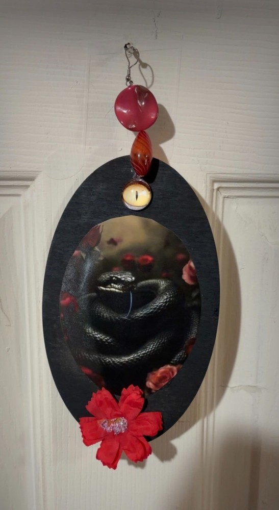 Coiled Black Mamba Snake Oddity Plaque Wall Decor Weird OOAK