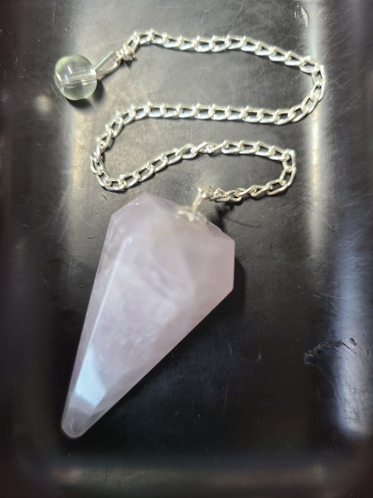 Rose Quartz Faceted Cone Crystal Dowsing Pendulum Divination Tool