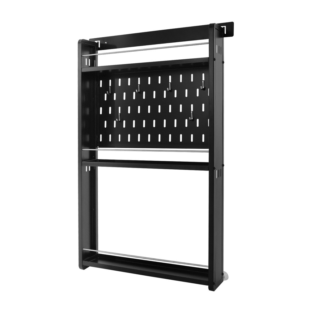 3-Tier Wall-Mounted Storage Rack with 6 Hooks for Kitchen & Home Use