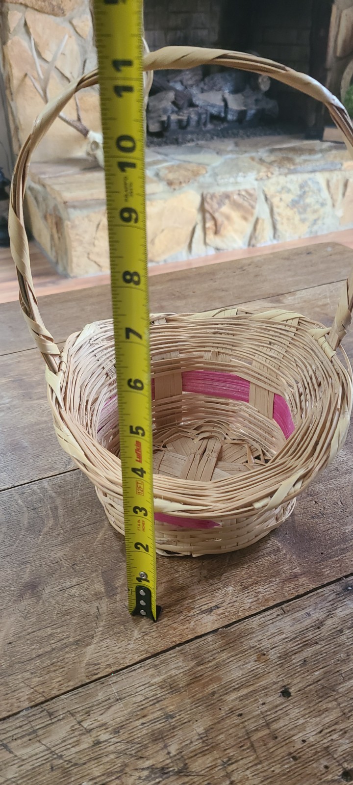 Vintage Woven Easter Basket Pink Green Handle Mexico 70s Traditional 9 X 11