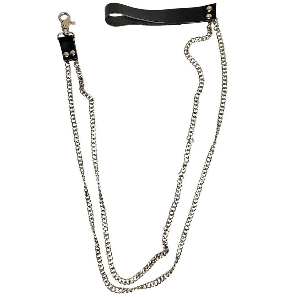 Double Chain Leash Leather Handle Tab Snap Hook Release Clasp Closure L9166
