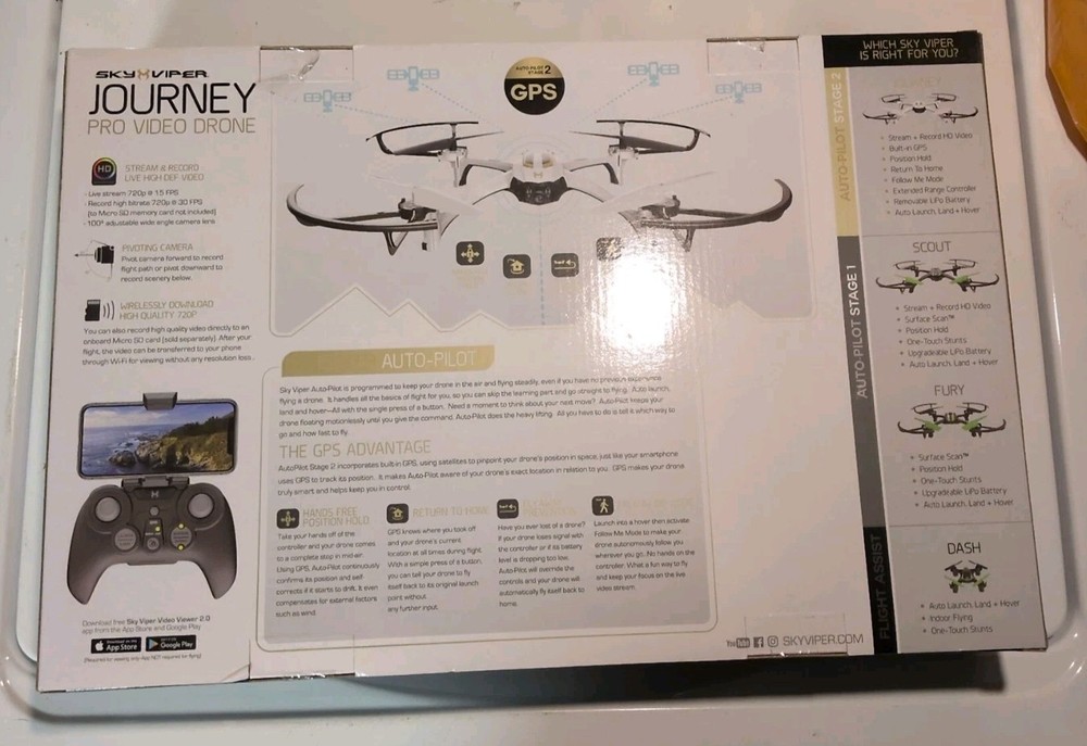 Sky Viper Journey Pro Video Drone Auto Return Stream Record Auto Hover SS NEW