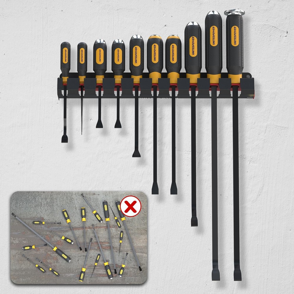 Lockable Pry Bar Holder: Wall Mount Rack for Tools & Extensions - Holds 10+