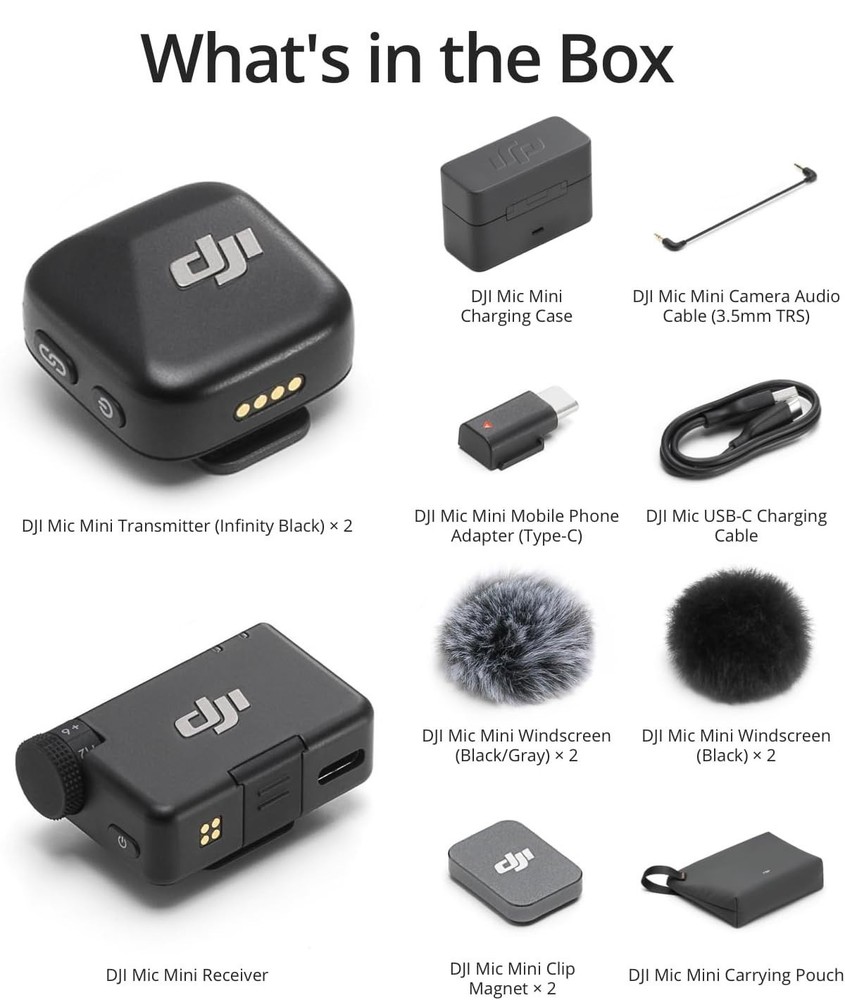 DJI Mic Mini (2 TX + 1 RX + Charging Case) Wireless Lavalier Microphone Vlogging