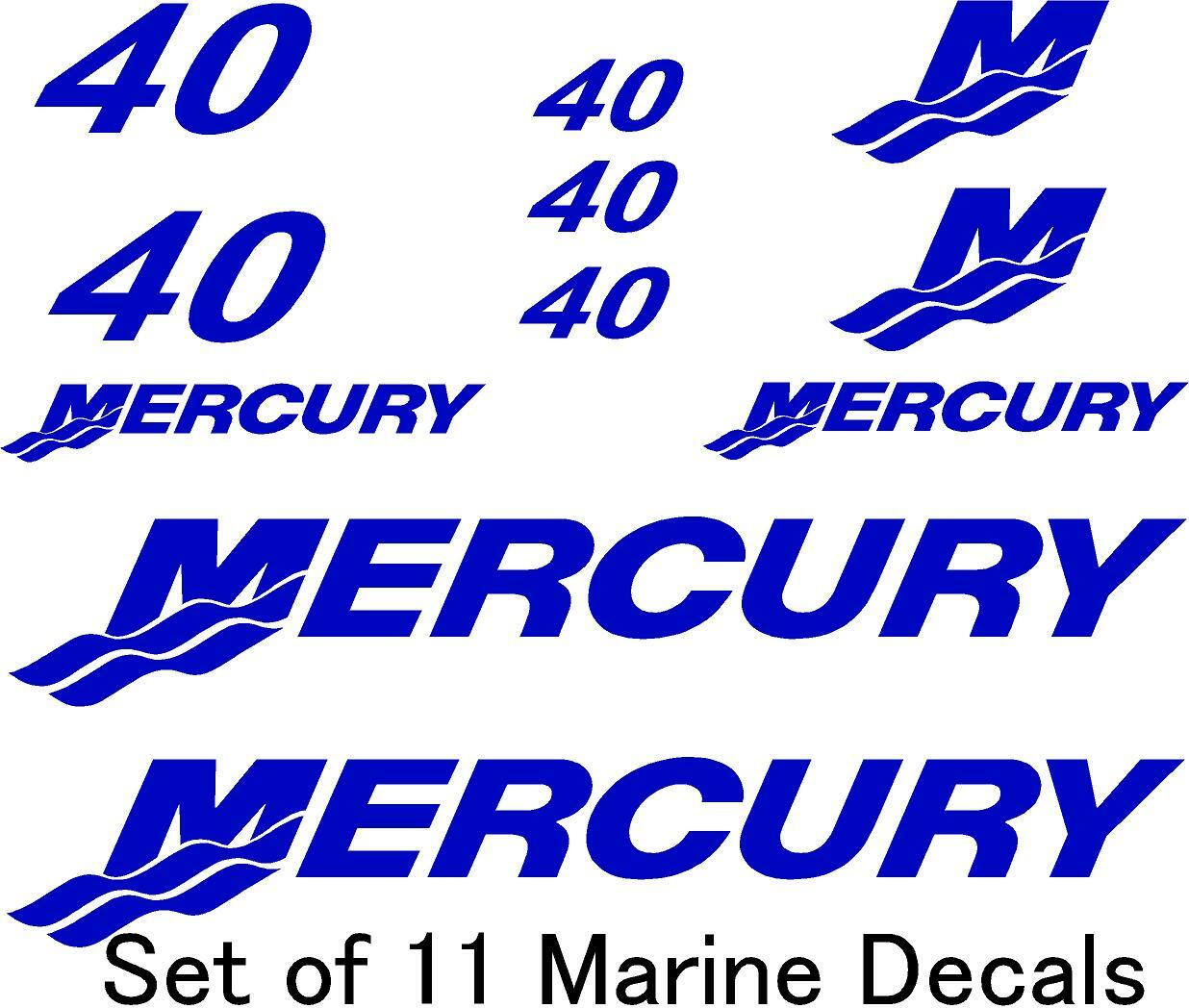 (11pc) Set of 40 Hp Mercury outboard boat cowling decal set custom color choices