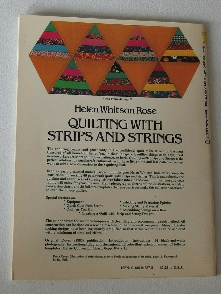 QUILTING WITH STRIPS & STRINGS-HELEN W. ROSE, PATCHWORK, Dover Needlework Series