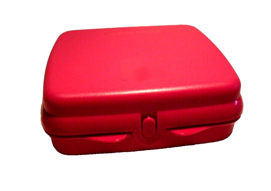 Tupperware Sandwich Keeper Hinged Lunch Box Semi-Translucent Red