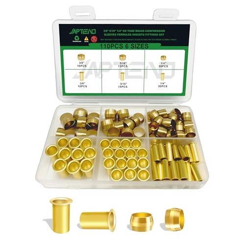 110pcs Brass Compression 110PCS Brass Compression Sleeves Ferrules Inserts