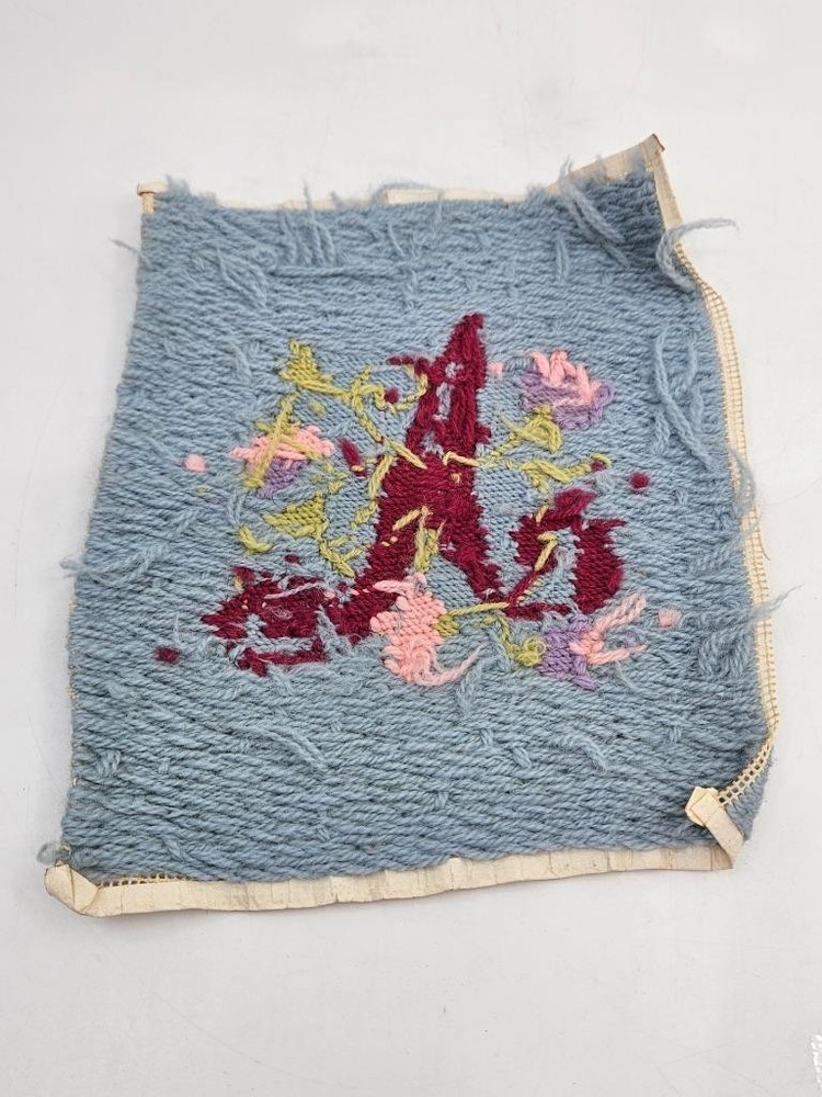 Vtg Initial Script Letter A Flowers Finished 7.25" x 8.25" Needlepoint Panel