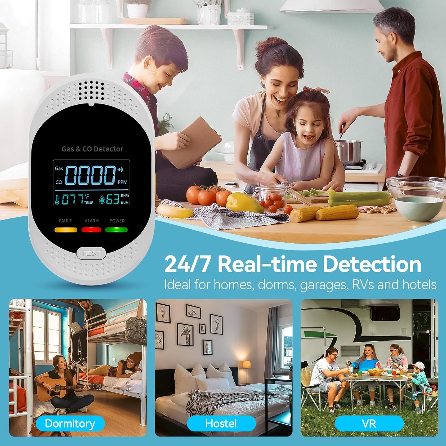 4-in-1 Portable Carbon Monoxide Detectors Plug in – Natural Gas Leak Detector