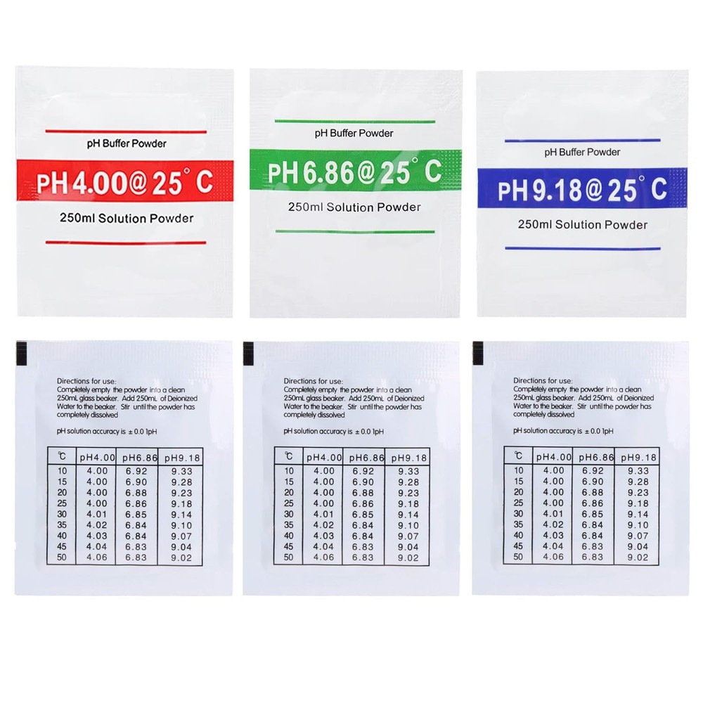 15 Pack pH Meter Buffer Solution Powder pH 6.86, 4.01, 9.18 for Precise Calib...
