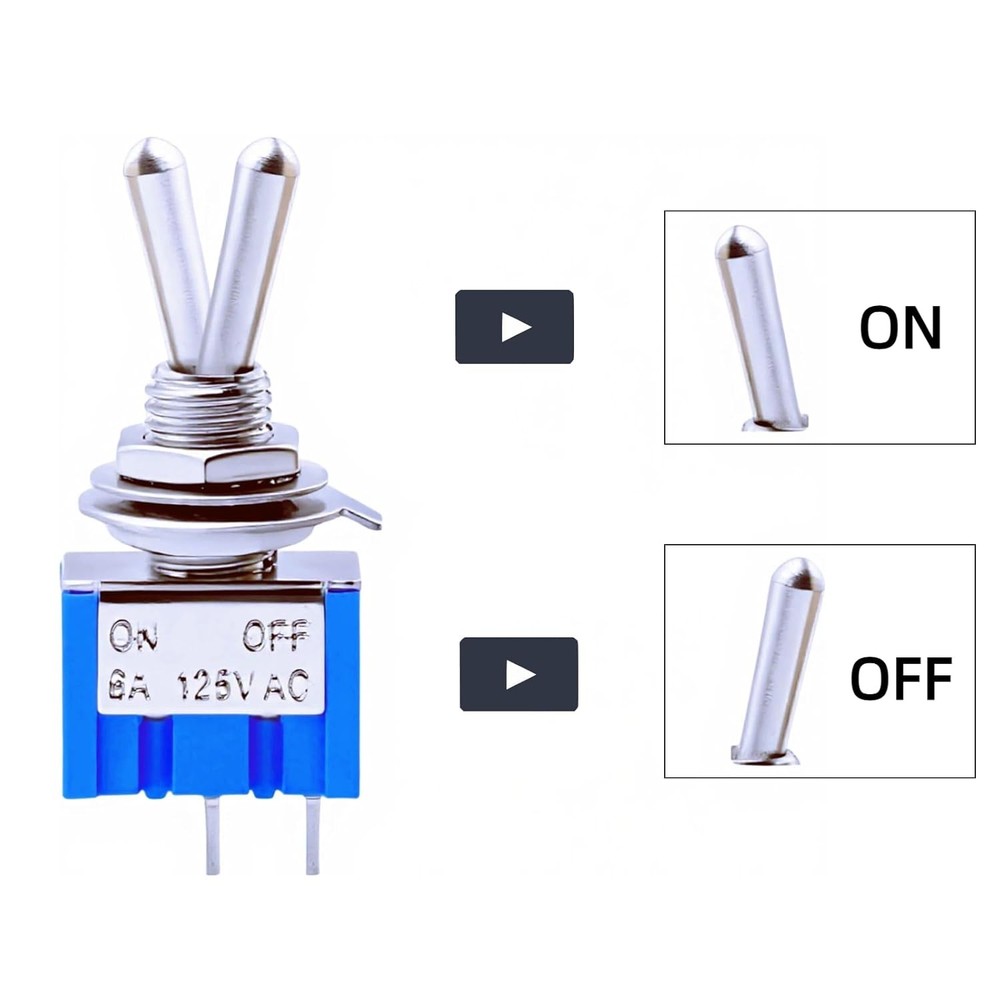 12PCS Mini Toggle Switch SPST ON Off 6A 125V 2 Pin Micro Rocker Switch