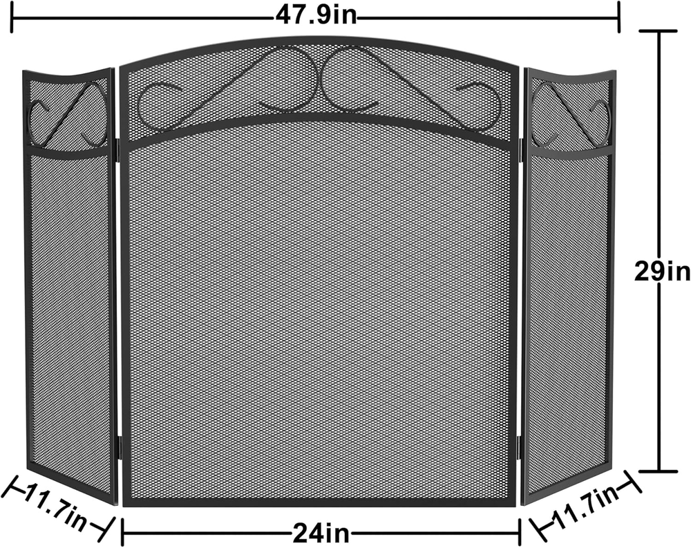 Fireplace Screen for Wood Burning Fireplace Foldable 3 Panel Wrought Iron Firepl