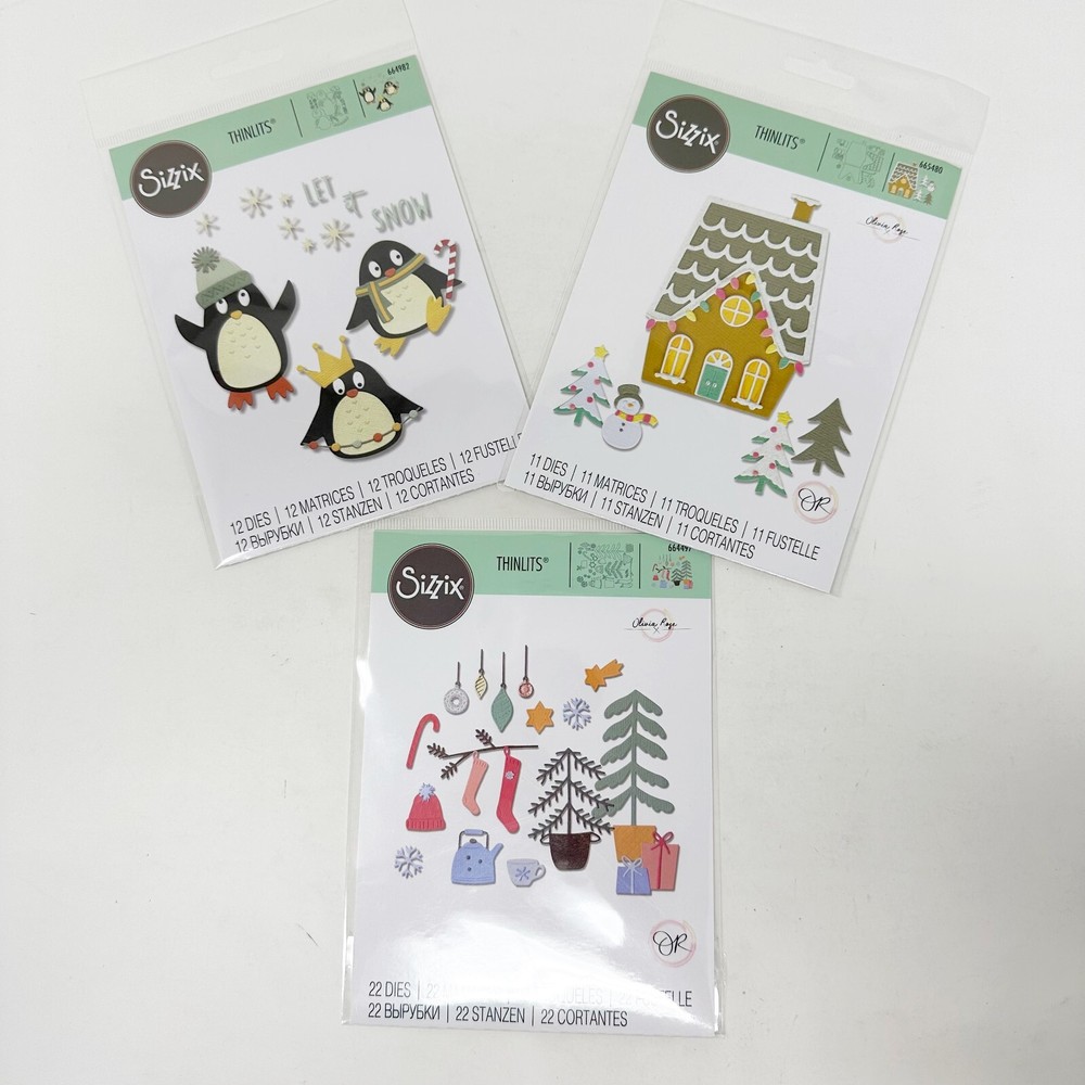 Sizzix Christmas Thinlits Gingerbread House Penguins Cutting Dies NEW