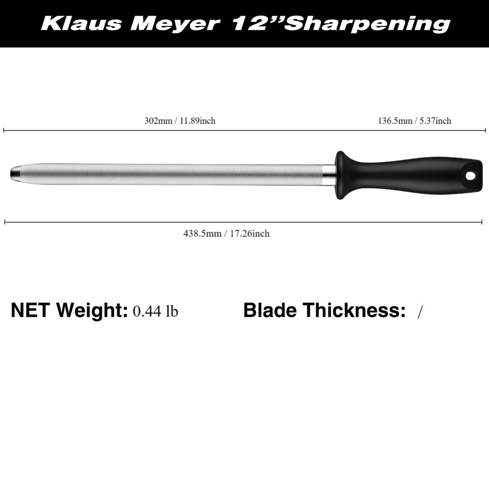 Klaus Meyer 12 inch High Carbon Diamond Sharpening Steel Kitchen Sharpener