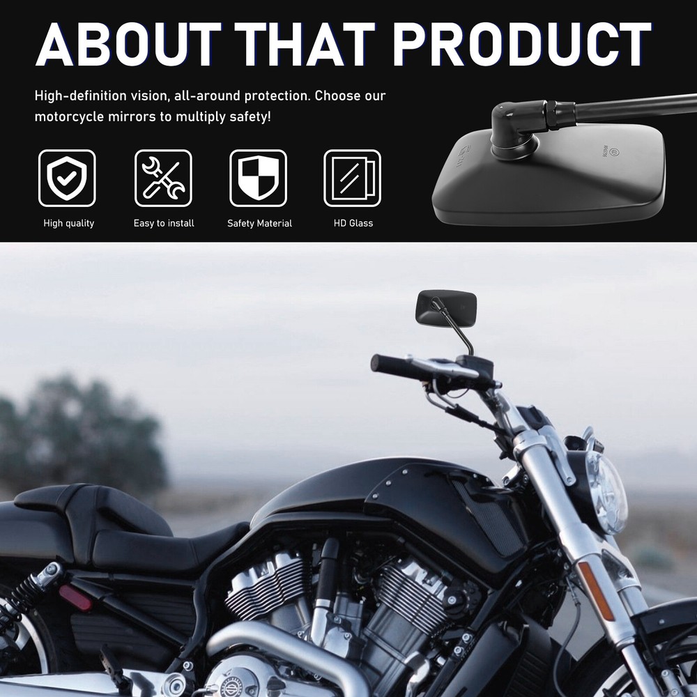 10mm Black Rectangular Motorcycle Mirrors For Honda Shadow Phantom 750 VT750C2B