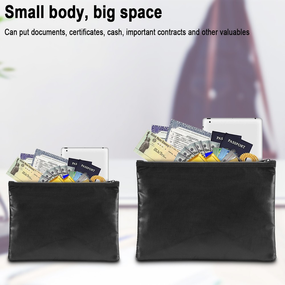 2 PACK 2000℉ Fire Proof money Bag Fireproof Document Pouch Waterproof Safe Cash