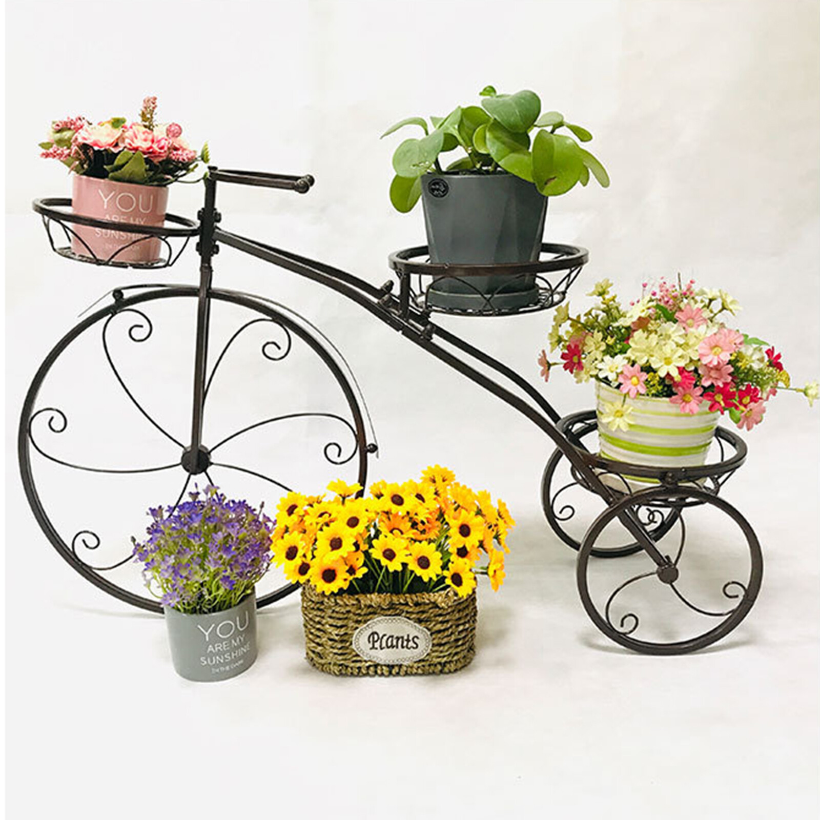 3-Tier Bicycle Plant Stand Wrought Iron Tricycle Planter Home Garden Patio Decor