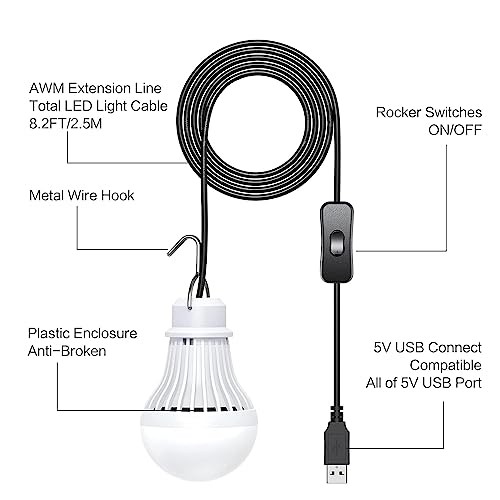 4 Pack USB Light Bulb, USB LED Camping Light Lantern, 8.2 ft Warmwhite-4pcs
