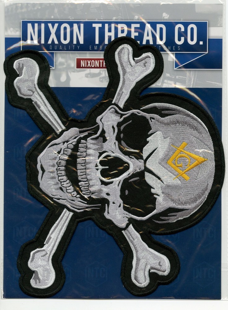 MASONIC SKULL Patch 10.5" | Skeleton Crossbones | Embroidered Iron On | Large