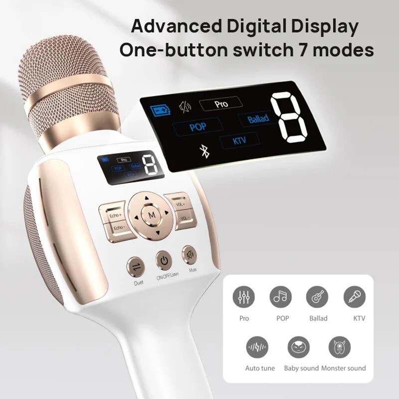 MEINIAO Karaoke Microphone Bluetooth with Digital Screen Handheld Portable NEW