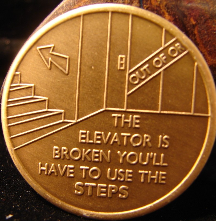 Bronze Alcoholics Anonymous AA Steps elevator Medallion Narcotics Token Coin