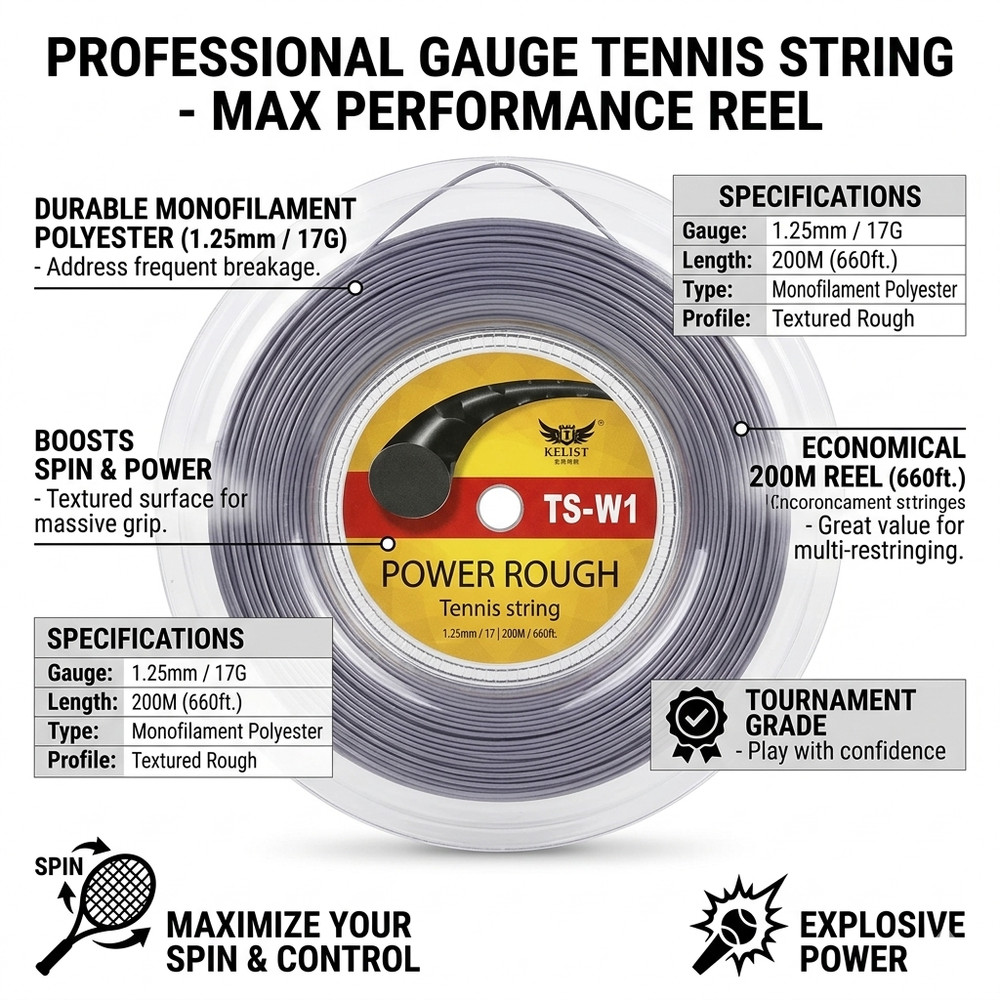Rough Polyester Tennis String 200M Gray Color 1.25MM