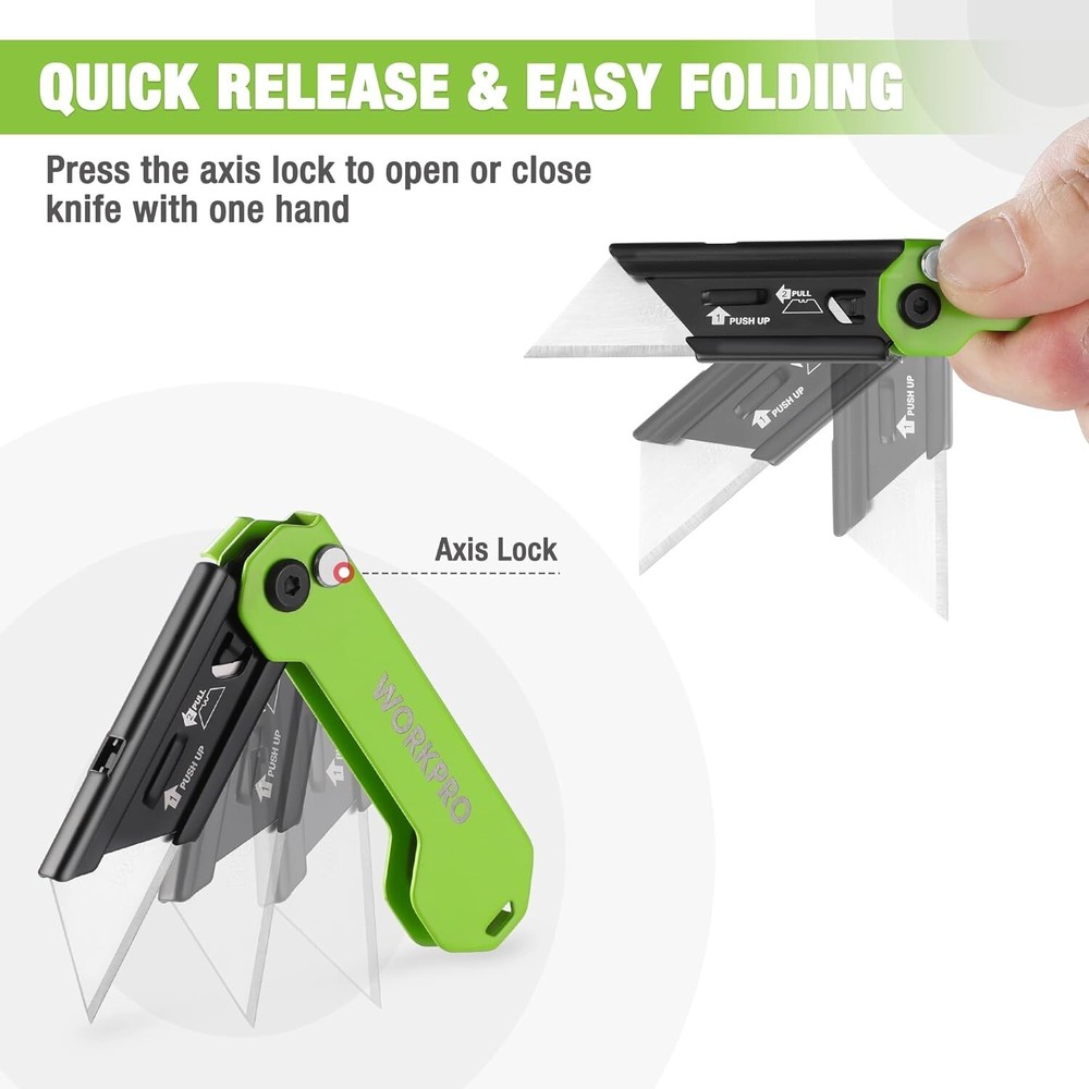 WORKPRO Folding Utility Knife 3-Pack Set Box Cutter with Quick Change Blade NEW