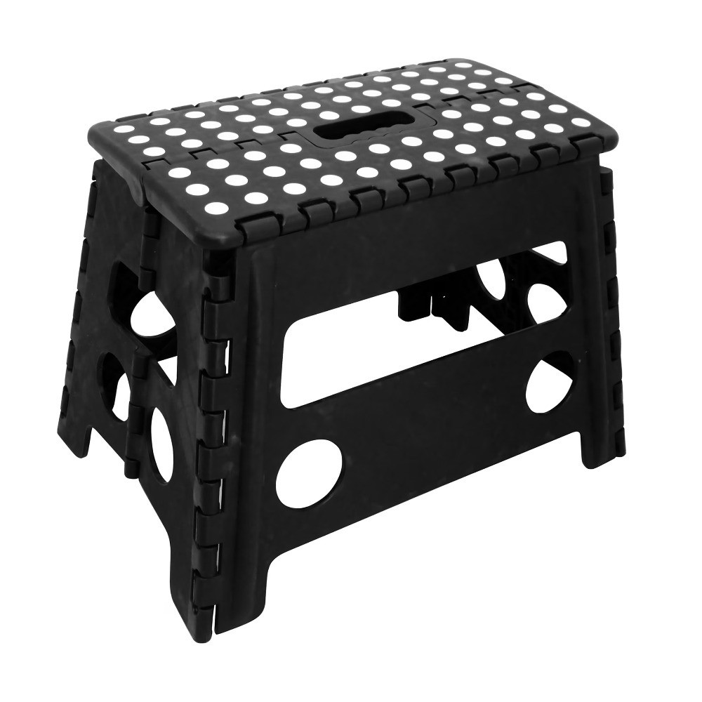 Extra Wide Folding Step Stool Black 12.7 inch with Non-Slip Surface