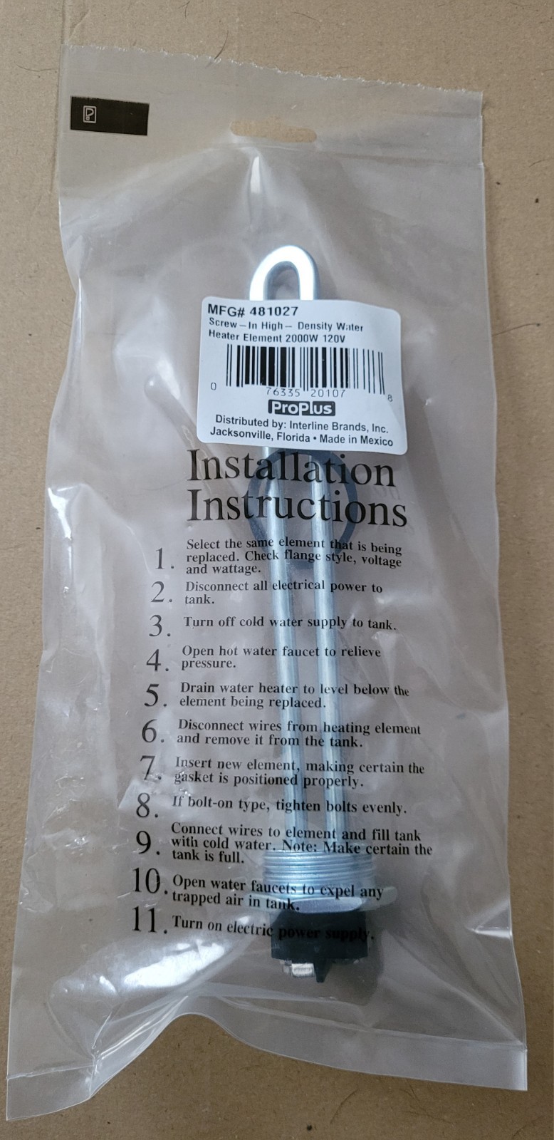 Proplus 2000-Watt, 120-Volt Water Heater Element P/N:481027