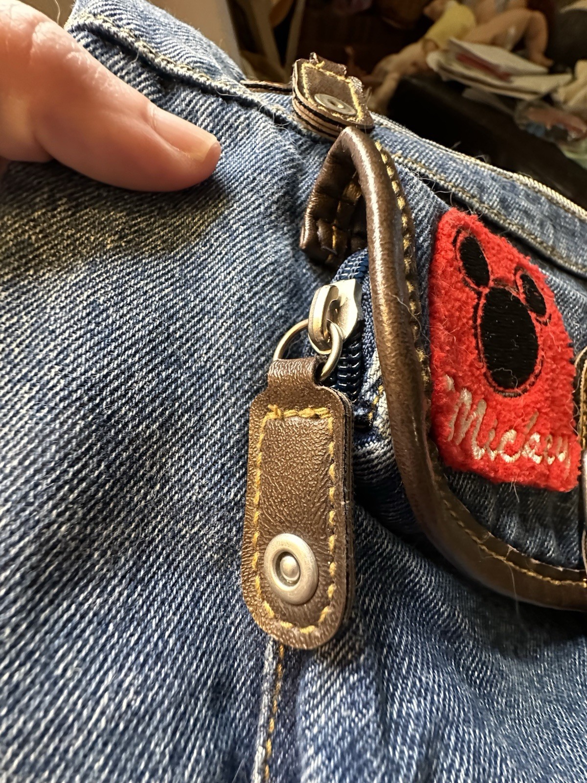 Vtg Mickey Mouse Disney 1990s Dark Denim Jean Purse Bag Patches Zippers READ