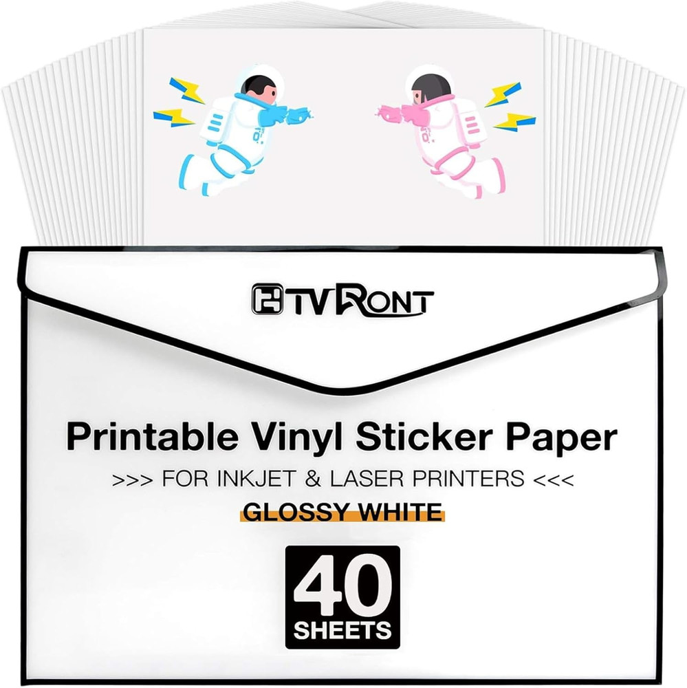 HTVRONT Printable Vinyl for Inkjet Printer & Laser Printer - 40 Pcs Glossy White